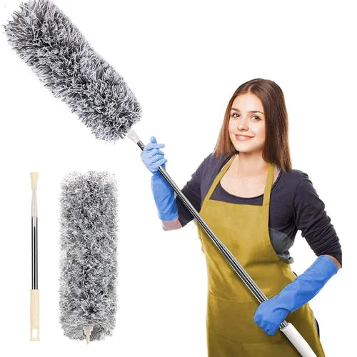 Flexible Microfiber Feather Duster Kit with 30-100 Inches Telescoping Extension Pole